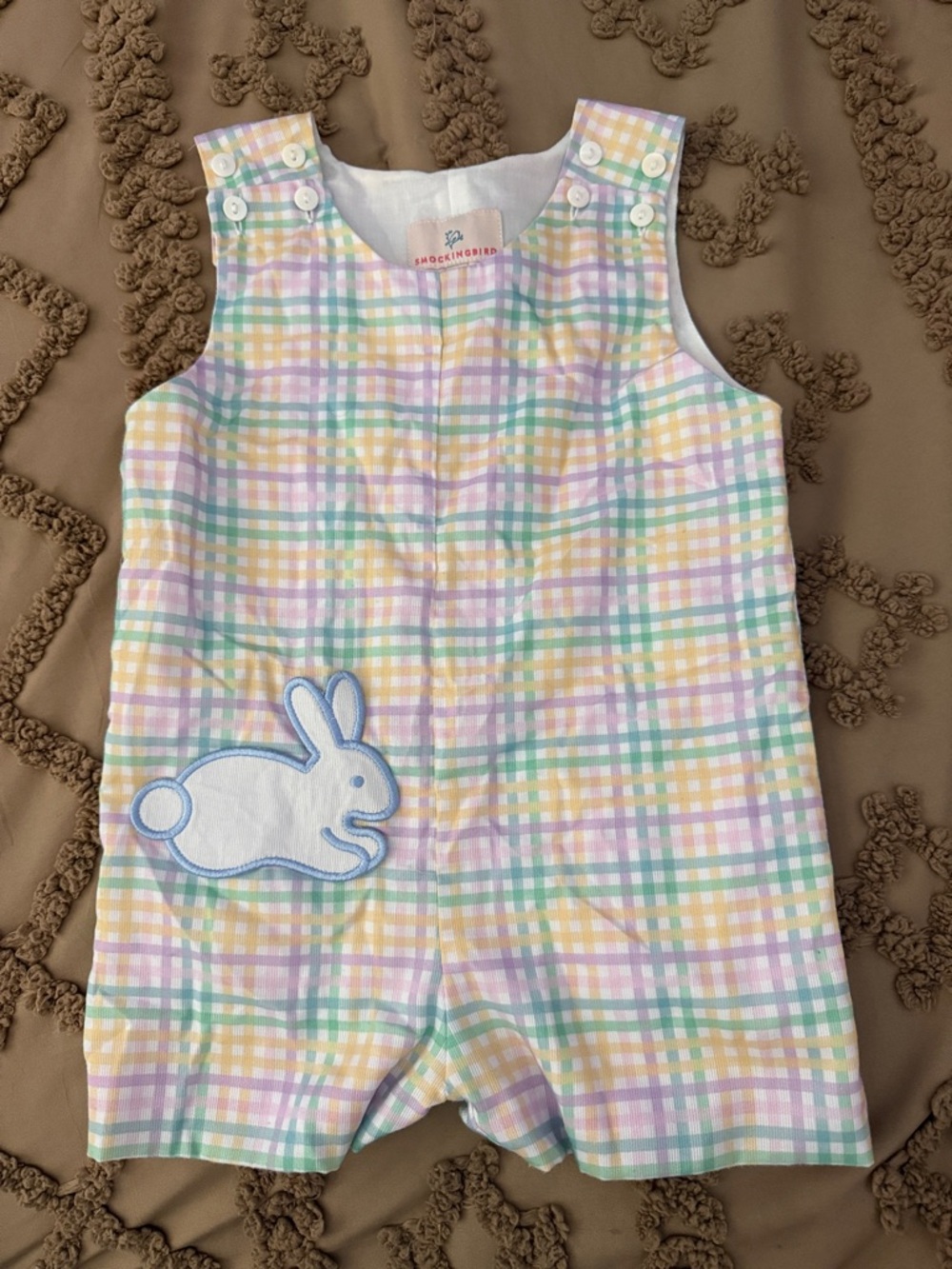 Smockingbird Pastel Plaid Bunny Romper